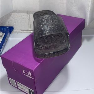 Black see through glitter slides